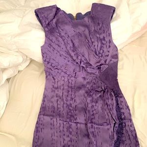 New Purple silk tassel mini dress golden zip bodycon - 10